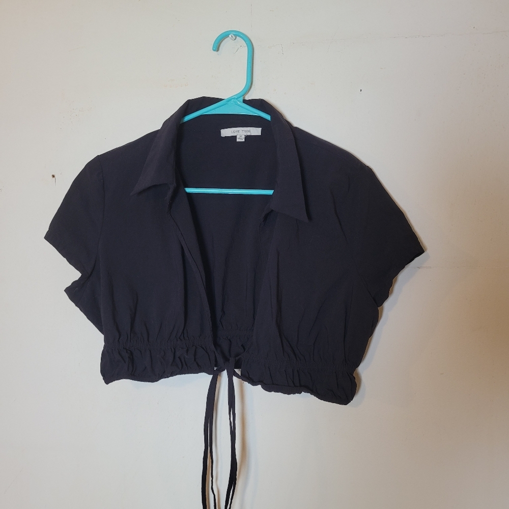 Love Tree Black Drawstring Crop Top Size Medium